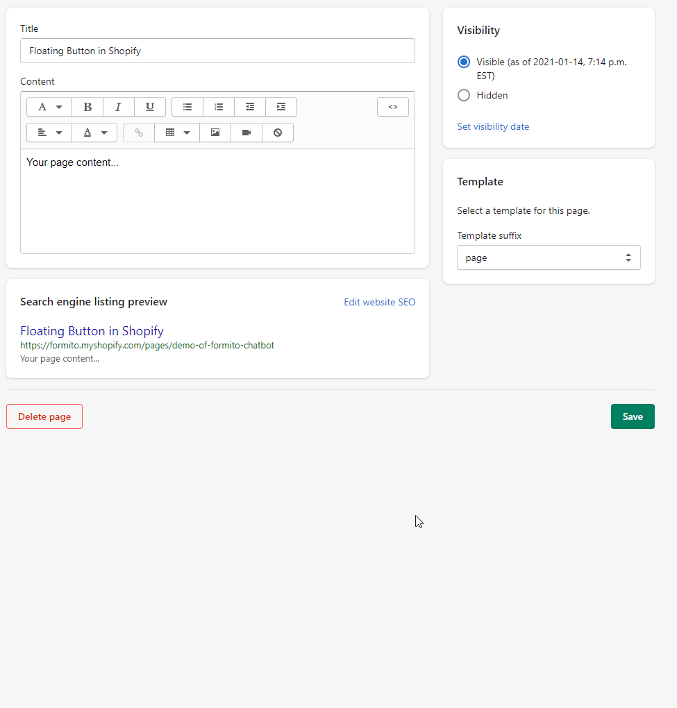 Add floating button to a page